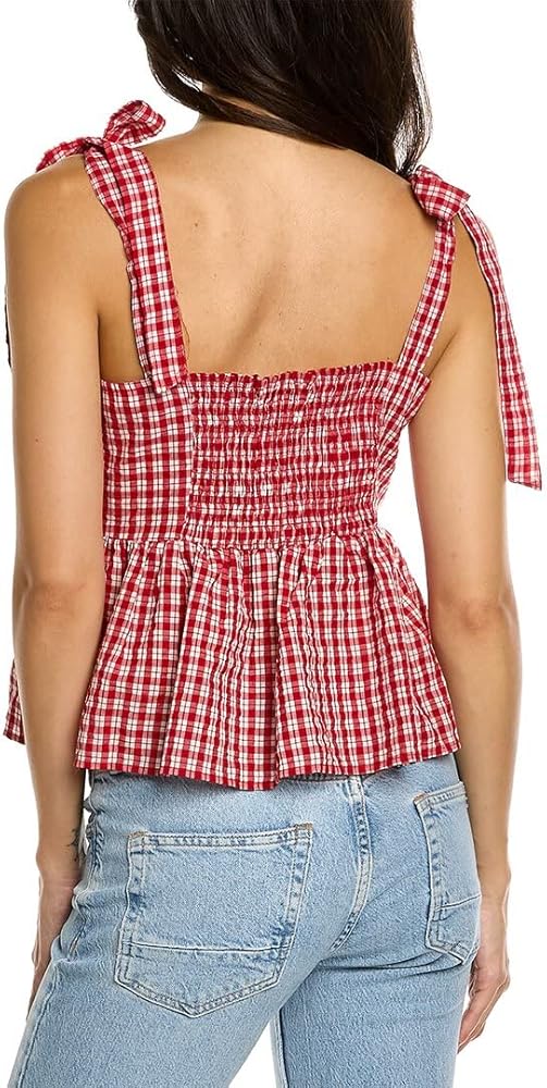 Madewell Rosalie Tie-Strap Top in Seersucker Check Bandana Red 2XS